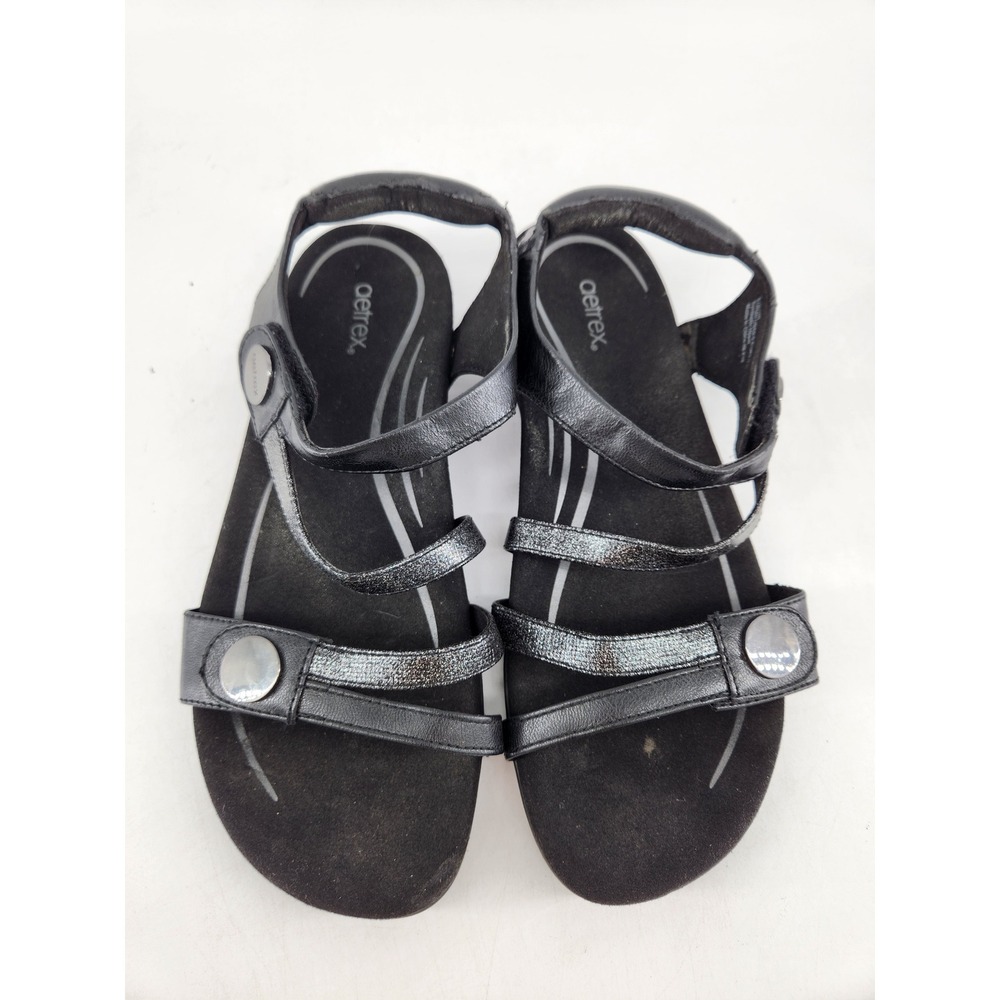 Aetrex Jess Strap Sandals Womens 9-9.5 Black Metallic Strappy Comfort SE210W - Picture 4 of 16